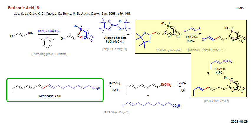 Reaction scheme for total synthesis of the natural product Parinaric Acid, β