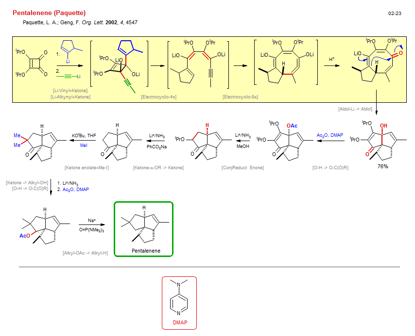 Reaction scheme for total synthesis of the natural product Pentalenene (Paquette)