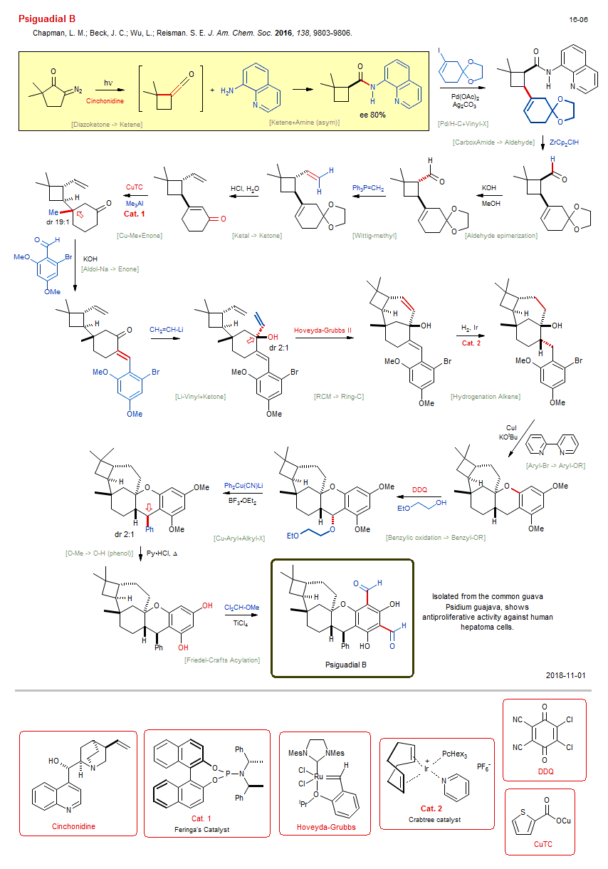 Reaction scheme for total synthesis of the natural product Psiguadial B
