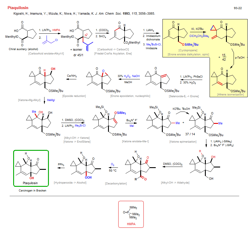 Reaction scheme for total synthesis of the natural product Ptaquilosin