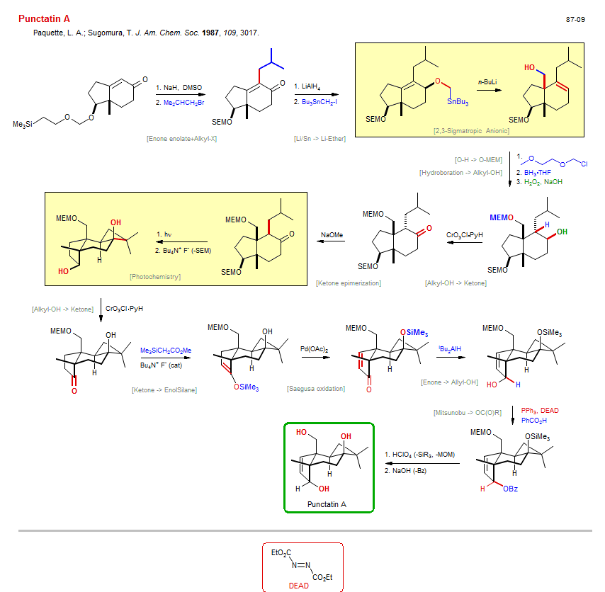 Reaction scheme for total synthesis of the natural product Punctatin A