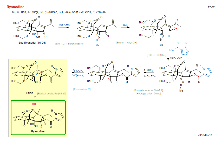 Reaction scheme for total synthesis of the natural product Ryanodine