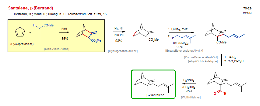 Reaction scheme for total synthesis of the natural product Santalene, β (Bertrand)