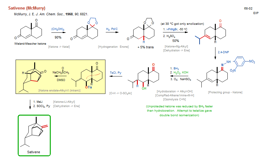 Reaction scheme for total synthesis of the natural product Sativene (McMurry)