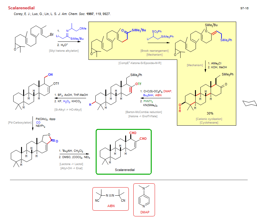 Reaction scheme for total synthesis of the natural product Scalarenedial