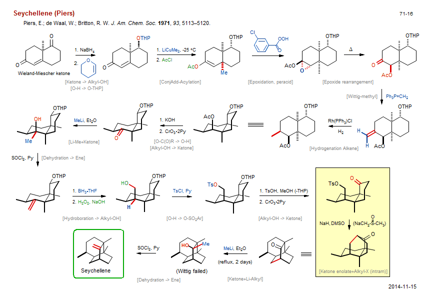 Reaction scheme for total synthesis of the natural product Seychellene (Piers)