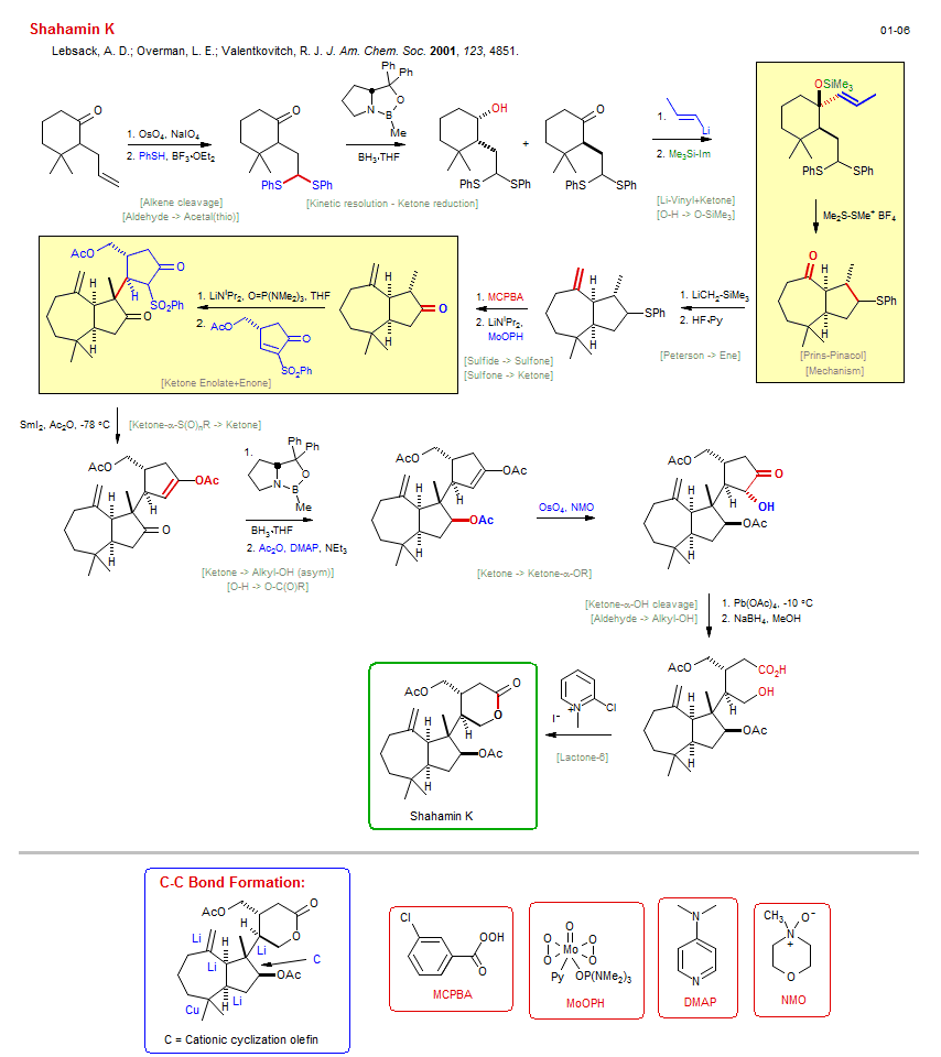 Reaction scheme for total synthesis of the natural product Shahamin K
