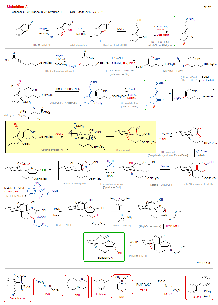 Reaction scheme for total synthesis of the natural product Sieboldine A