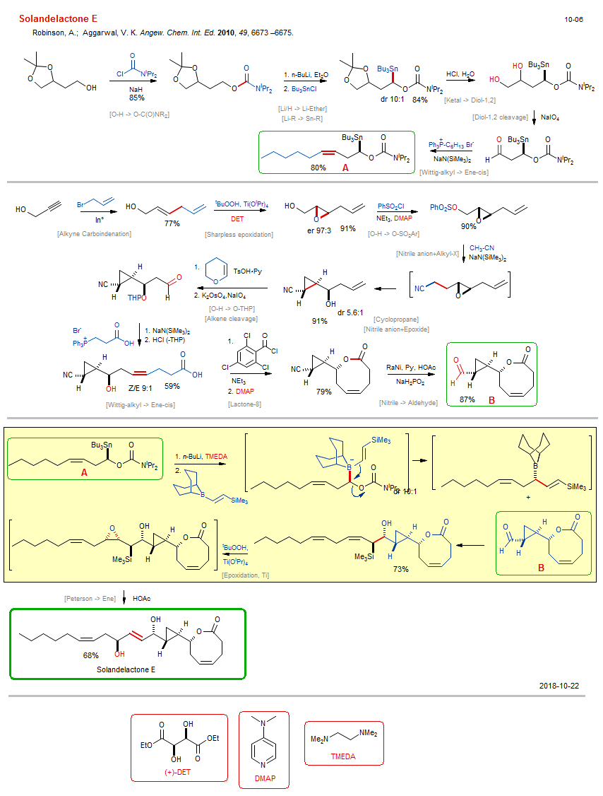 Reaction scheme for total synthesis of the natural product Solandelactone E