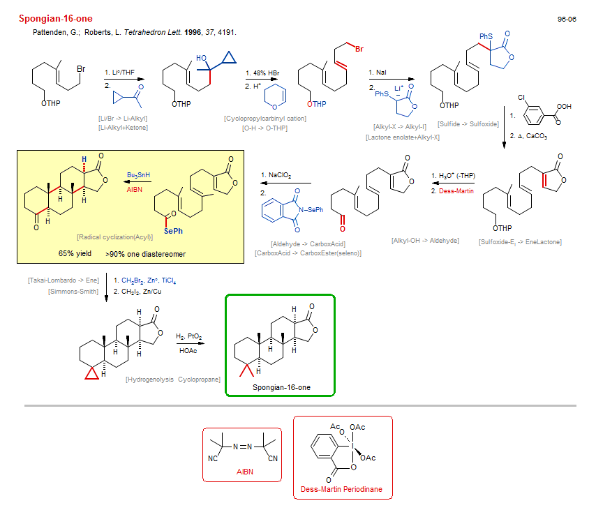 Reaction scheme for total synthesis of the natural product Spongian-16-one