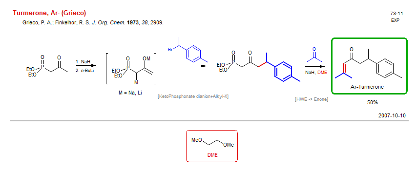 Reaction scheme for total synthesis of the natural product Turmerone, Ar- (Grieco)