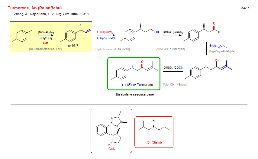 Reaction scheme for total synthesis of the natural product Turmerone, Ar- (RajanBabu)