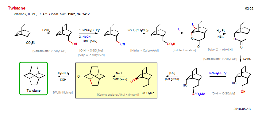 Reaction scheme for total synthesis of the natural product Twistane