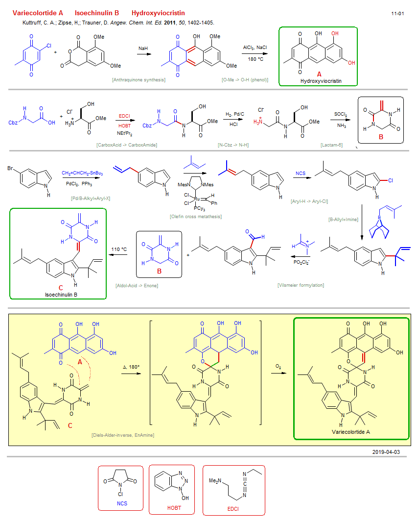 Reaction scheme for total synthesis of the natural product Hydroxyviocristin <b><i><font color=green>New</font></i></b>