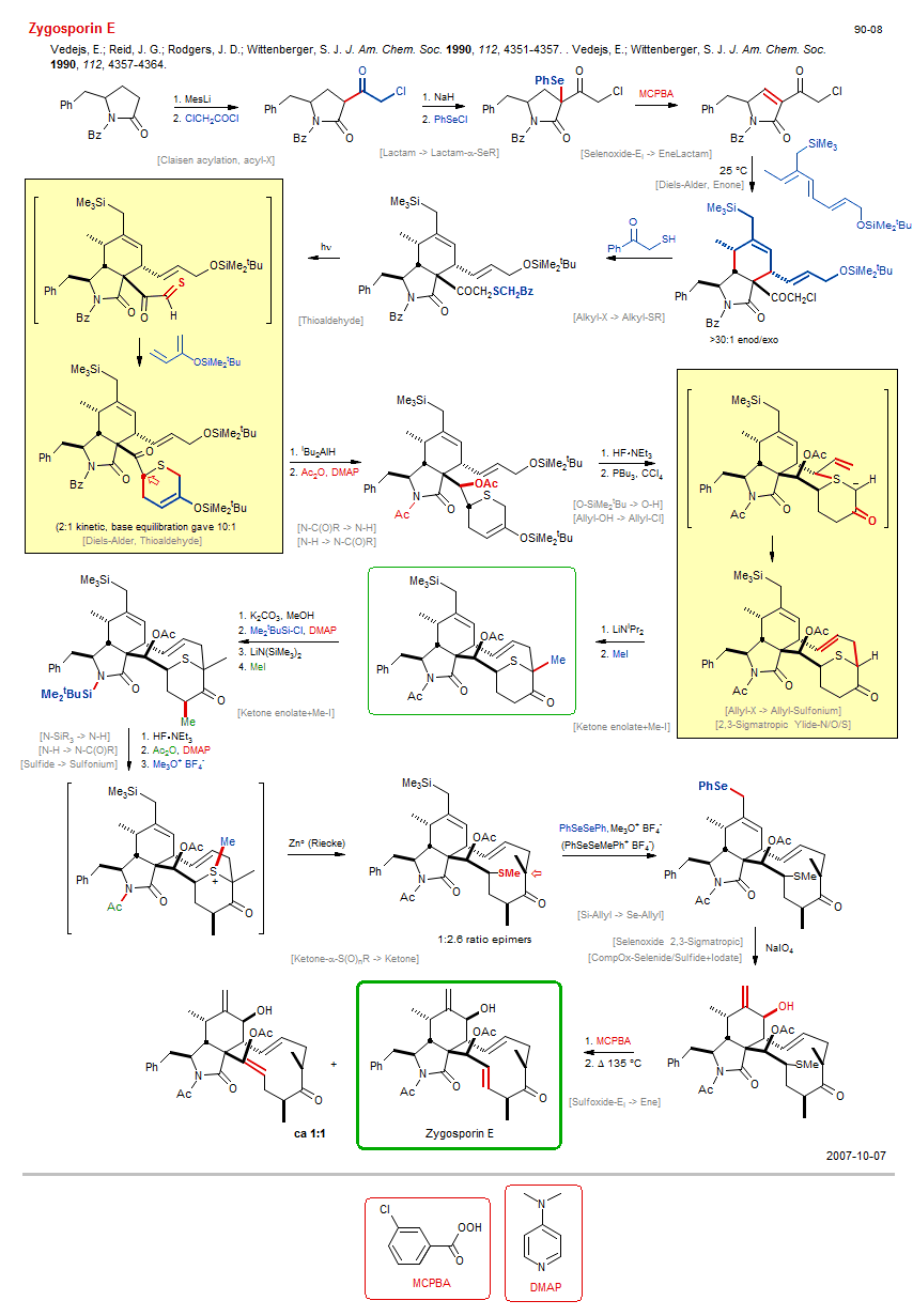 Reaction scheme for total synthesis of the natural product Zygosporin E